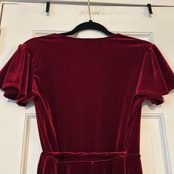 BHLDN Velvet Burgundy Wine Wrap Tie Dress - Picture 7 of 11